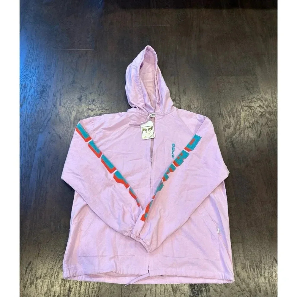 OBEY Logo Zipper Purple Hooded Jacket‎ nwt